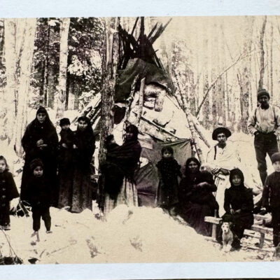 An Ojibwe community near the shore of Lake Esquagama, four miles from Biwabik, a century or more ago. (Photo courtesy of the Iron Range Historical Society.)